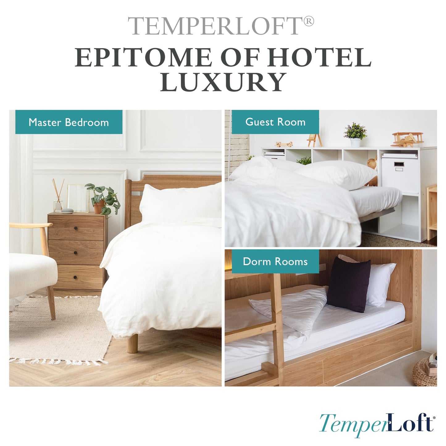 TemperLoft Serenity Pillows Queen (Set of 2), Down/Down Alternative Fill, 20x30, 100% Cotton Cover, Found in Leading Hotels Nationwide Hospitality Quality Delivered to Your Home