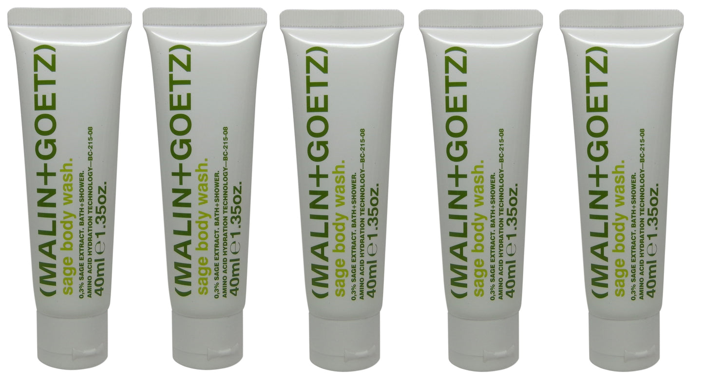Malin + Goetz Sage body wash lot of 5 tubes each 1.35oz Total of 6.75oz