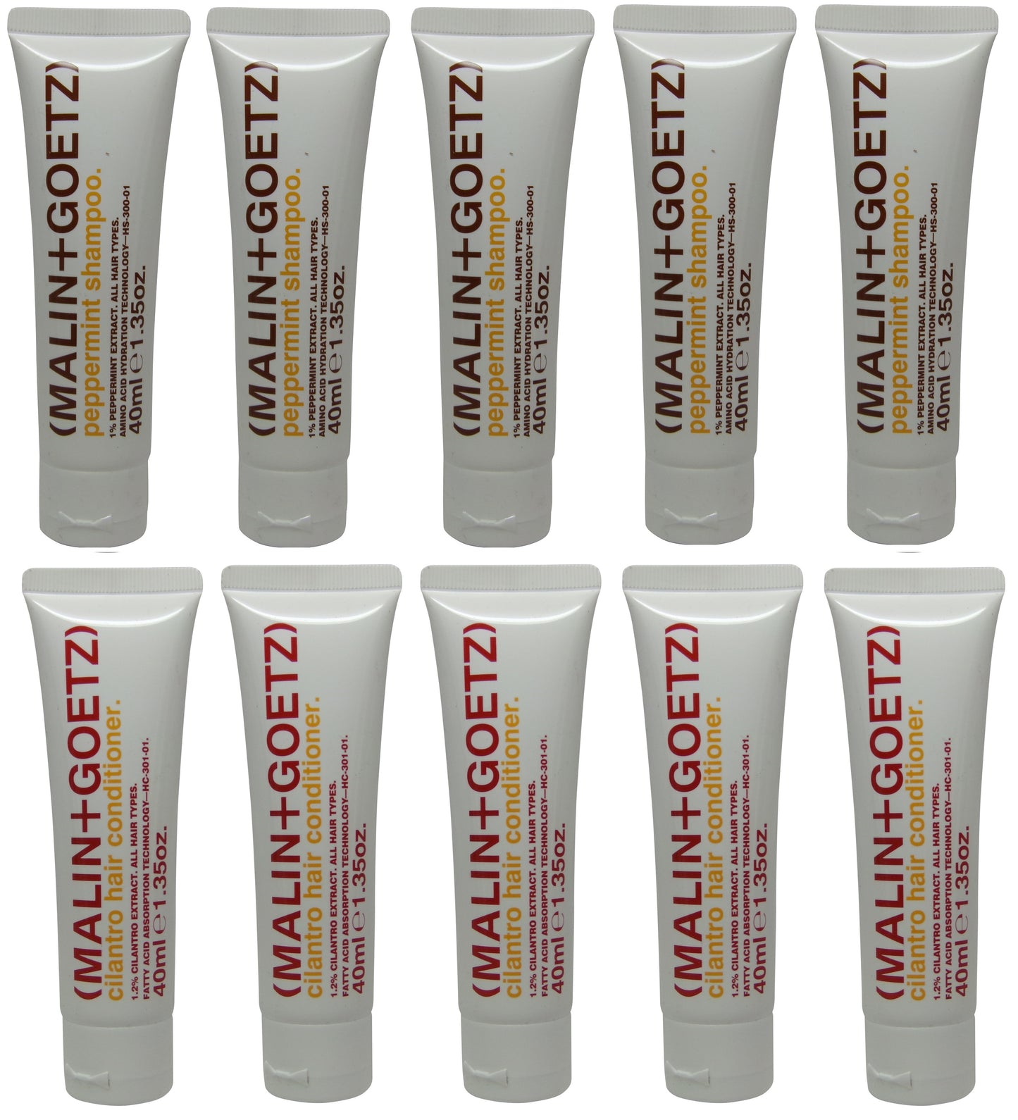 Malin + Goetz Peppermint Shampoo and Conditioner lot of 10 tubes (5 each) 1.35oz