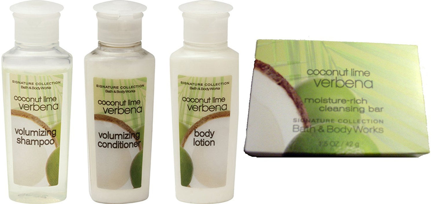 Bath and Body Works Coconut Lime Verbena Travel Set Shampoo, Conditioner, Lotion, Soap