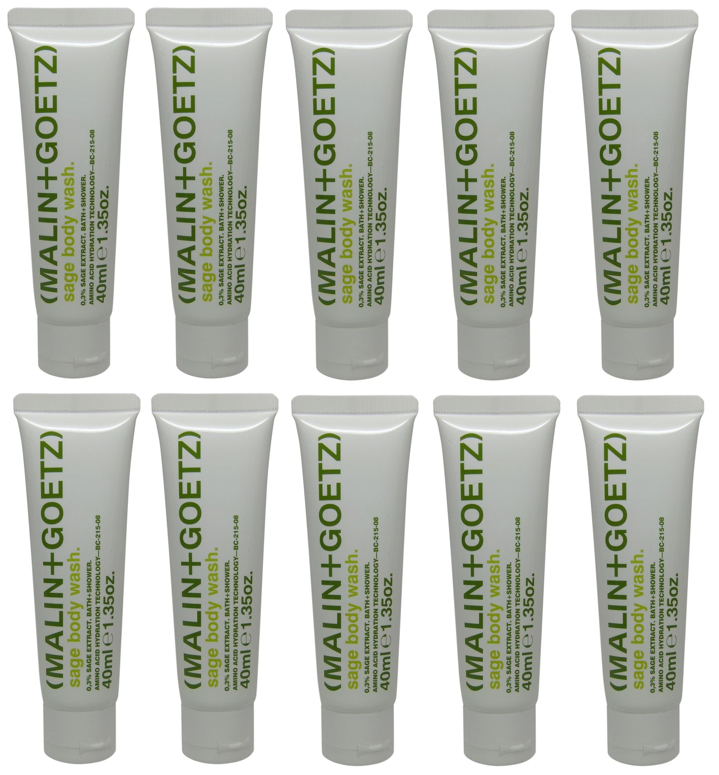 Malin + Goetz Sage body wash lot of 10 tubes each 1.35oz Total of 13.5oz