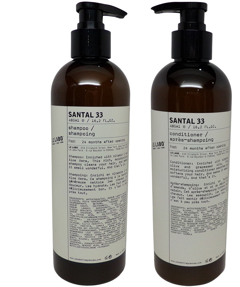 Le Labo Santal 33 Shampoo & Conditioner lot of 2 (1 of each) 16.2oz Pump Bottles.