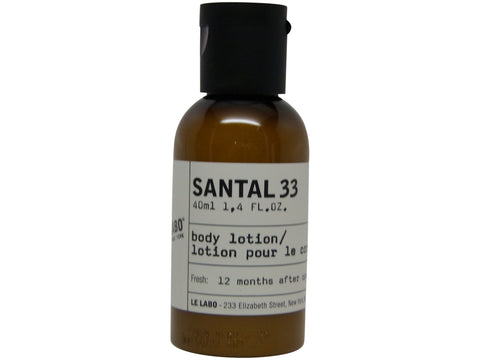 Le Labo Santal 33 Body Lotion 1.4oz bottle.