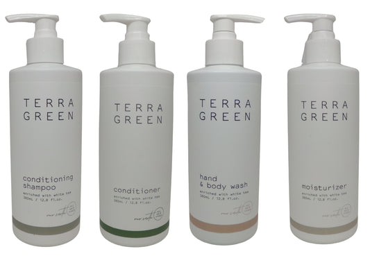 Terra Green 4 Piece Bottle Set Shampoo, Conditioner, Lotion, Body Wash (12.8oz)