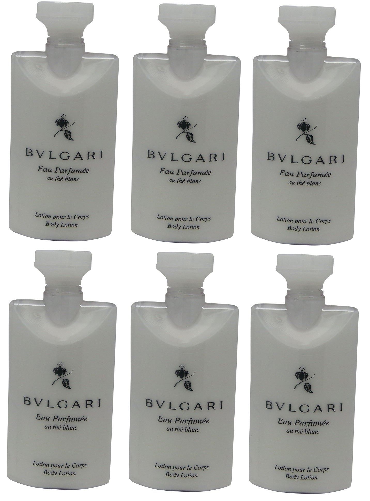 Bvlgari White Tea au the blanc Body Lotion Set of 6 ea 2.5oz Bottles.