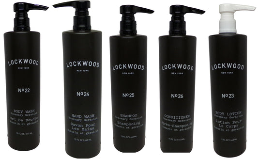 Lockwood New York Rosemary Geranium Bath Collection Lot of five (15oz) Bottles