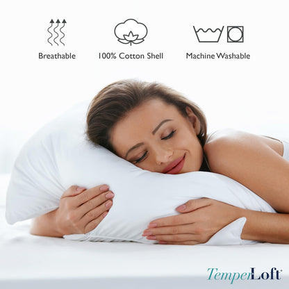 TemperLoft Serenity Pillows King (Set of 2), Down/Down Alternative Fill, 20x36, 100% Cotton Cover, Found in Leading Hotels Nationwide Hospitality Quality Delivered to Your Home