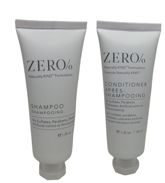 Zero% Shampoo and Conditioner lot of 18 (9 of each) 1.35oz Bottles