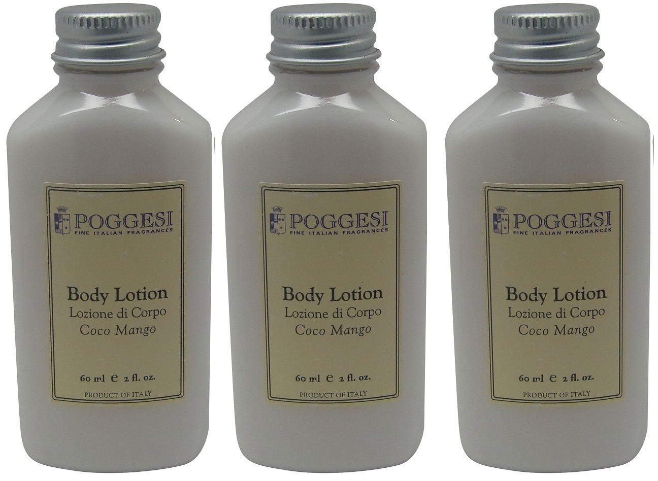 Poggesi Coco Mango Lotion Lot of 3 each 2oz Bottles. Total of 6oz