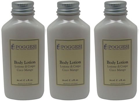 Poggesi Coco Mango Lotion Lot of 3 each 2oz Bottles. Total of 6oz