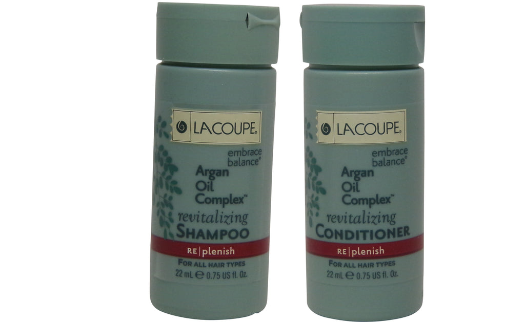 La Coupe Argan Oil Complex Revitalizing Shampoo and Conditioner Lot of 10 each (5 of each) 0.75oz bottles