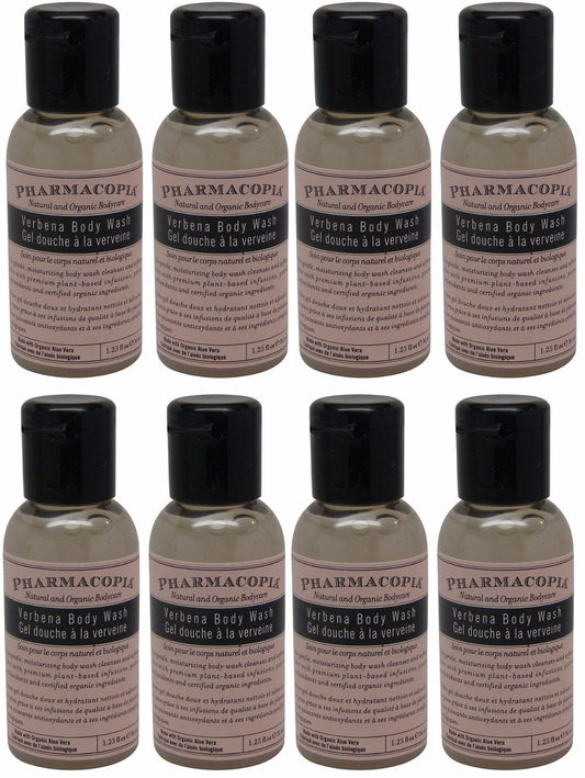Pharmacopia Verbena Body Wash lot of 8 each 1.1oz bottles. Total of 8.8oz
