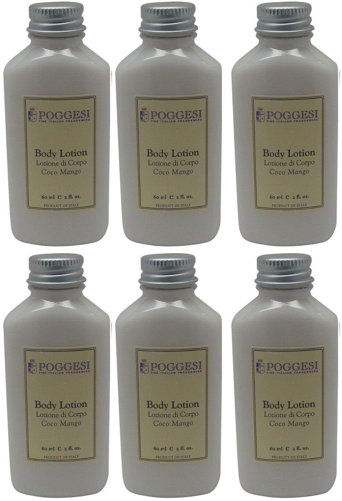 Poggesi Coco Mango Lotion Lot of 6 each 2oz Bottles. Total of 12oz