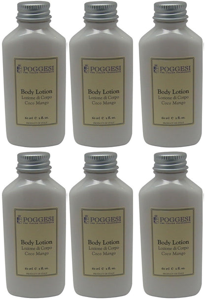 Poggesi Coco Mango Lotion Lot of 6 each 2oz Bottles. Total of 12oz