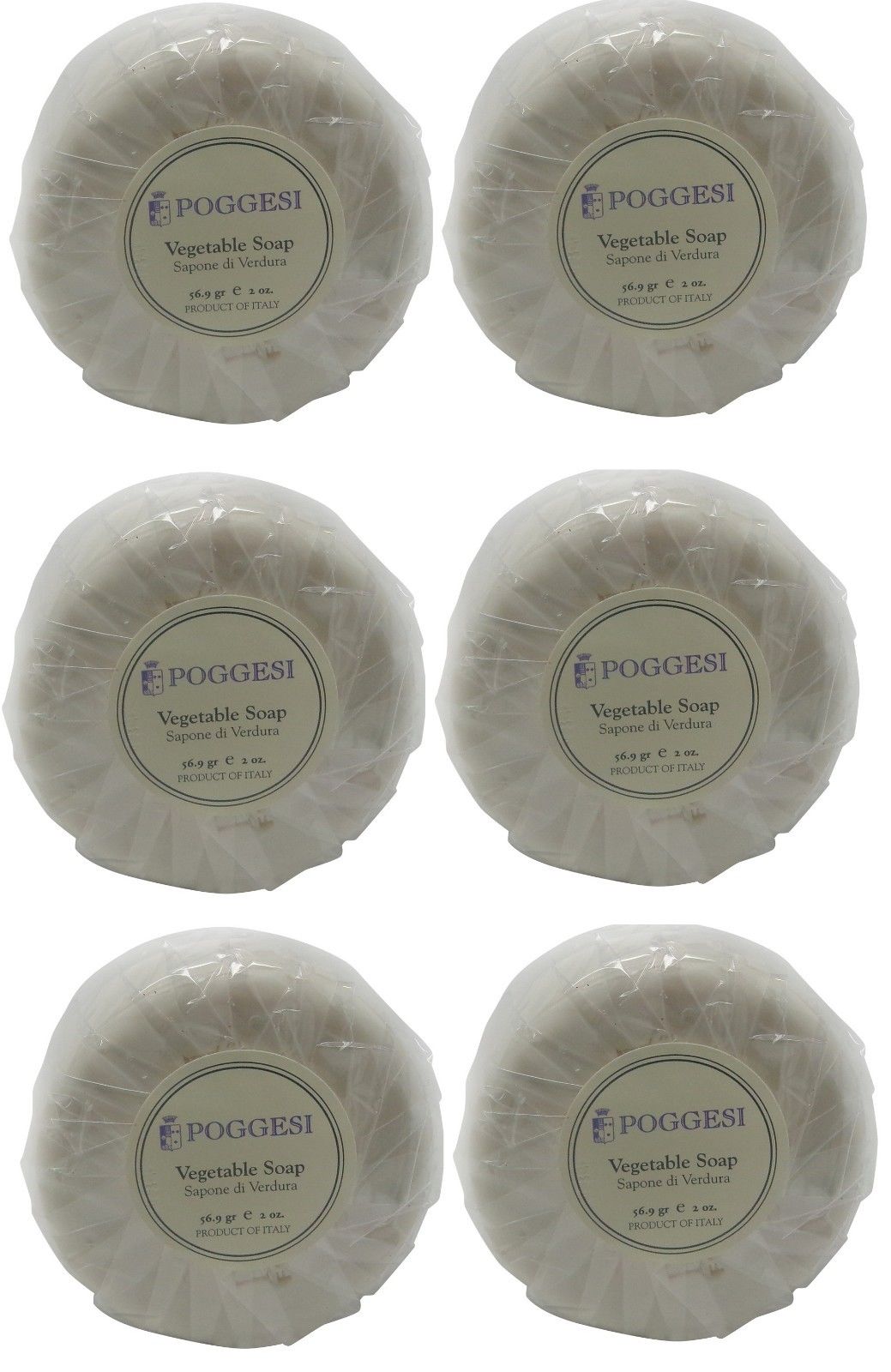 Poggesi Vegetable Soap Lot of 6 Each 2oz Bath Bars. Total of 12oz