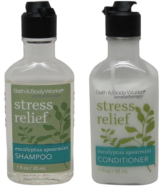 Bath & Body Works Stress Relief Eucalyptus Spearmint Shampoo and Conditioner lot of10 (5 of each) 1oz bottles.