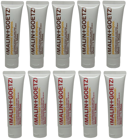 Malin + Goetz Peppermint Shampoo and Conditioner lot of 10 tubes (5 each) 1.35oz