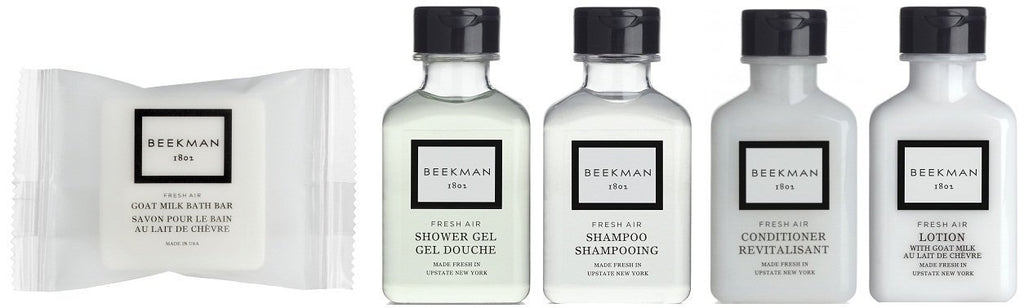 Beekman 1802 Fresh Air Travel Set Shampoo Conditioner Lotion, Shower Gel, Soap