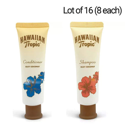 Hawaiian Tropic Shampoo and Conditioner Silky Coconut Fragrance  Lot of 16 (8 each)  Each 1 Oz  Total 16 Oz