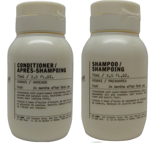 Le Labo Hinoki Shampoo & Conditioner lot of 2 (1 of each) 2.5oz bottles.