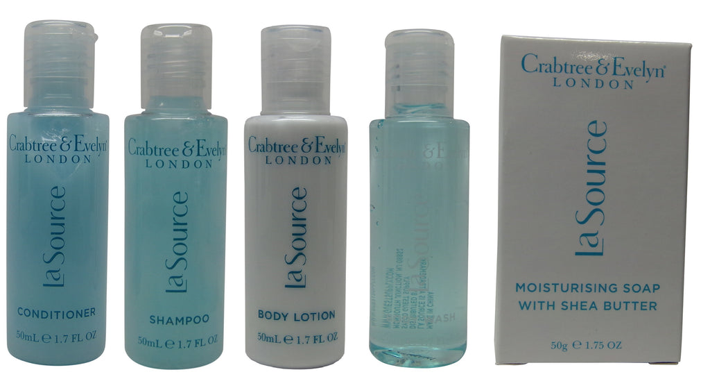 Crabtree and Evelyn La Source Travel Set Shampoo, Conditioner, Lotion, Gel, Soap