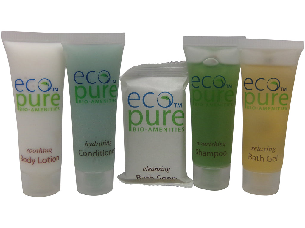 Eco Pure Travel set Shampoo, Conditioner, Lotion, Bath Gel, and Soap