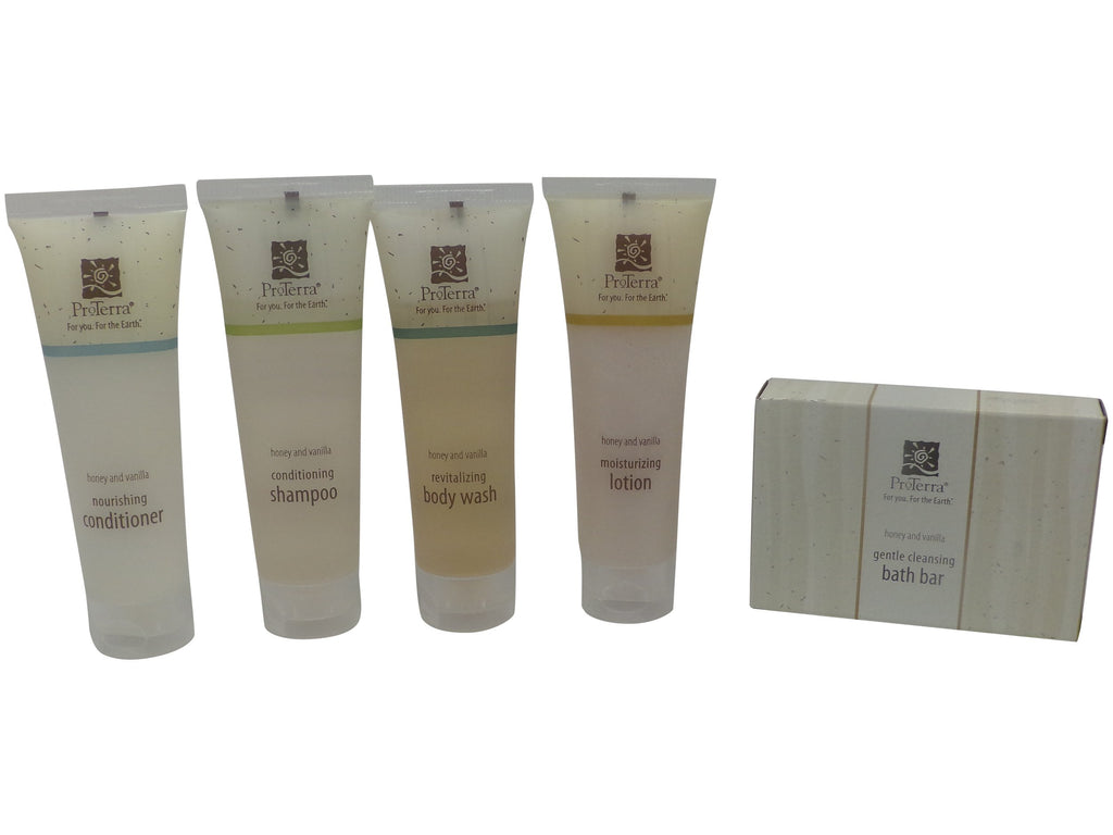 ProTerra Honey & Vanilla Travel Set Shampoo,Conditioner, Lotion, Body Wash, Soap