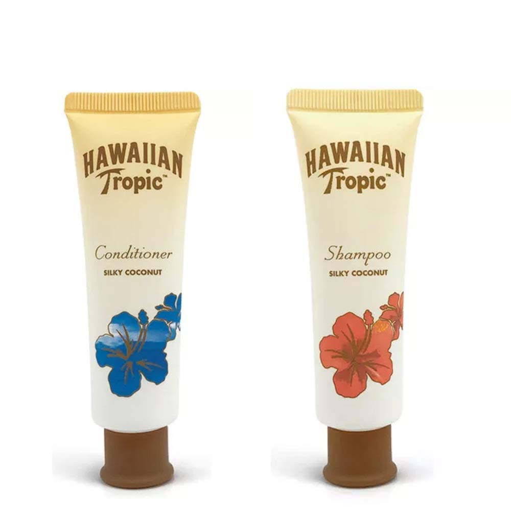 Hawaiian Tropic Shampoo and Conditioner Silky Coconut Fragrance  Lot of 16 (8 each)  Each 1 Oz  Total 16 Oz