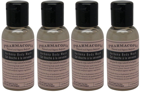 Pharmacopia Verbena Body Wash lot of 4 each 1.1oz bottles. Total of 4.4oz