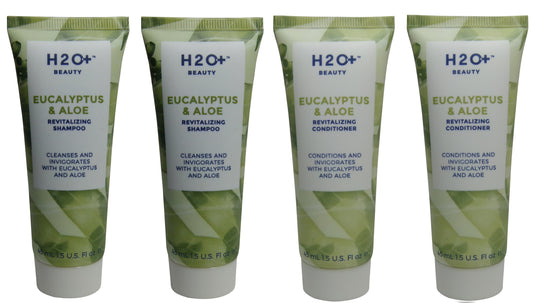 H2O Plus Eucalyptus & Aloe Shampoo & Conditioner lot of 4 (2 of each) 1.5oz bottles.