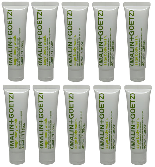 Malin + Goetz Sage body wash lot of 10 tubes each 1.35oz Total of 13.5oz