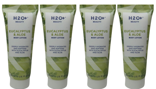 H2O Plus Eucalyptus & Aloe Body Lotion lot of 4 each 1.5oz bottles. Total of 6oz