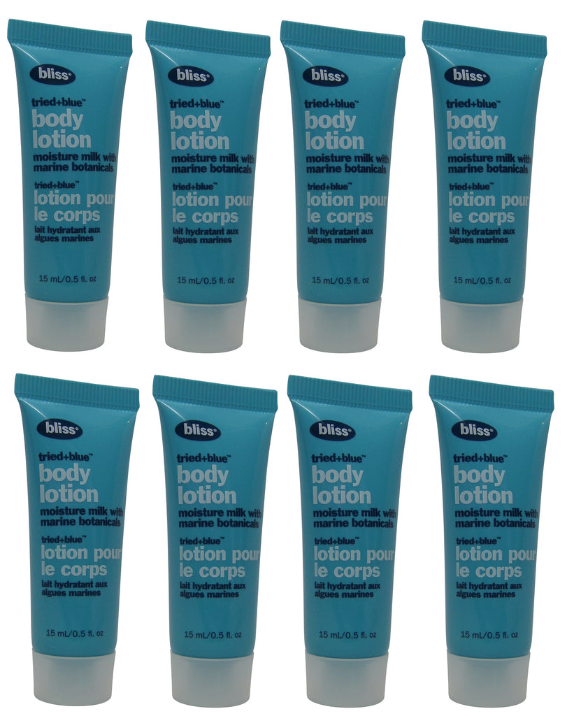Bliss Tried & Blue Body Lotion Lot of 8 Each 0.5oz Bottles Total of 4oz